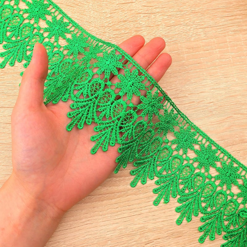 GXTIZAS Lace Trim 5 Yards Wide Venise Lace Ribbon Embroidered Edge Trim for Sewing Crafts Pillow Case(Christmas Green) - Image 3